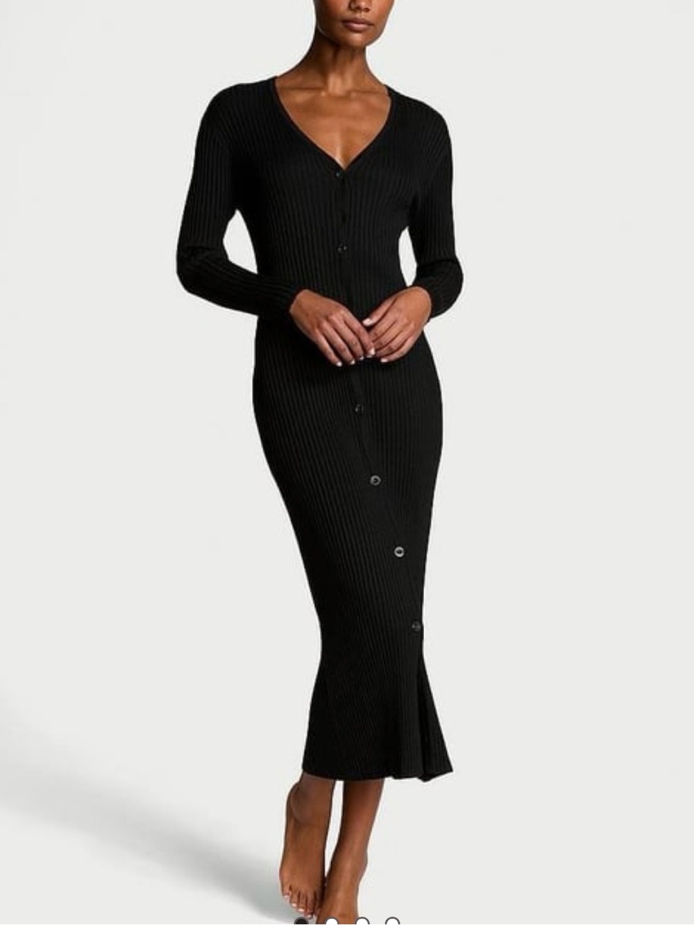 Victoria's Secret Black Ribbed Knit Midi Dress Cardigan Size M NWT